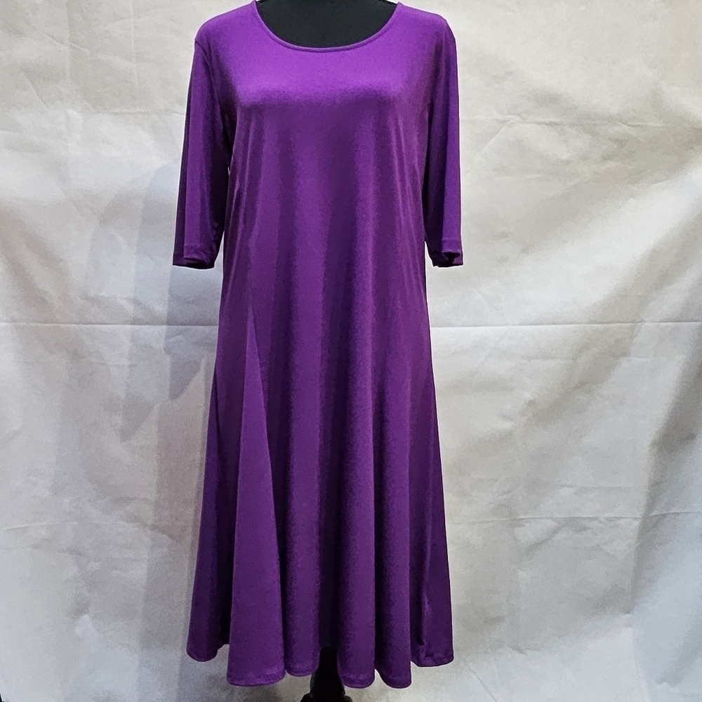 Susan Graver A-Line Midi Purple Dress 92% Polyester 8% Spandex Size M